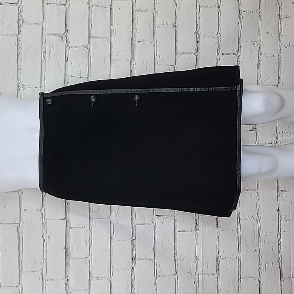 Talbots Faux Wrap Button Up Hi Waist A-line Suede Leather Skirt in Black - NWT